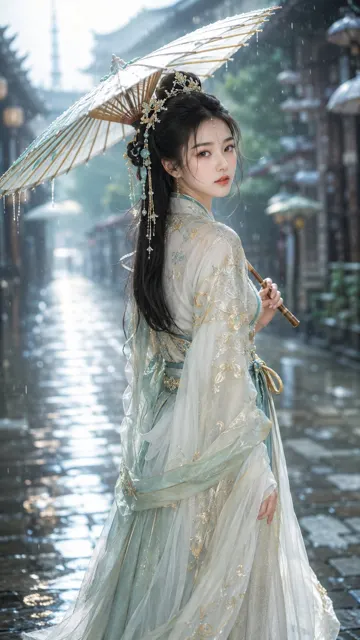 Xianxia style rainy alley narrative portrait