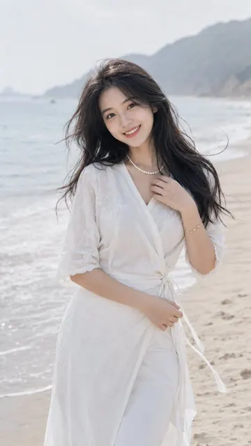 Seaside fresh portrait east asian woman