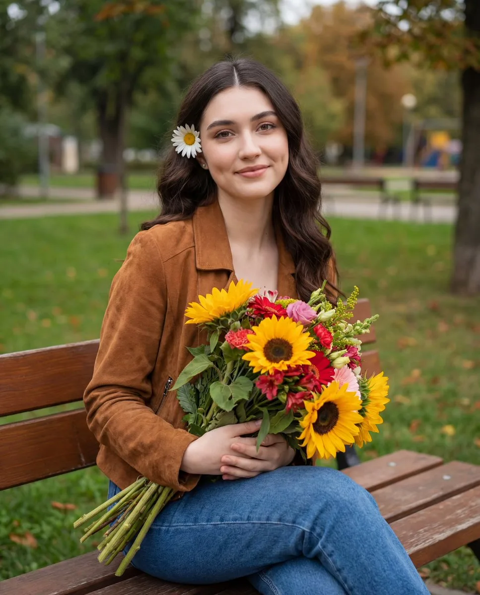Healing autumn girl with bouquet — Sonra