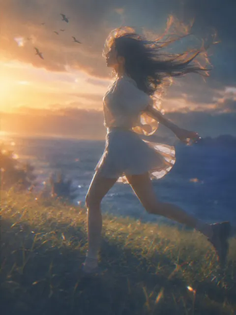Japanese poetic dreamy semi realistic illustration