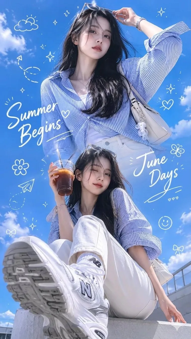 Ultra realistic korean summer fashion street photography collage — Sonra