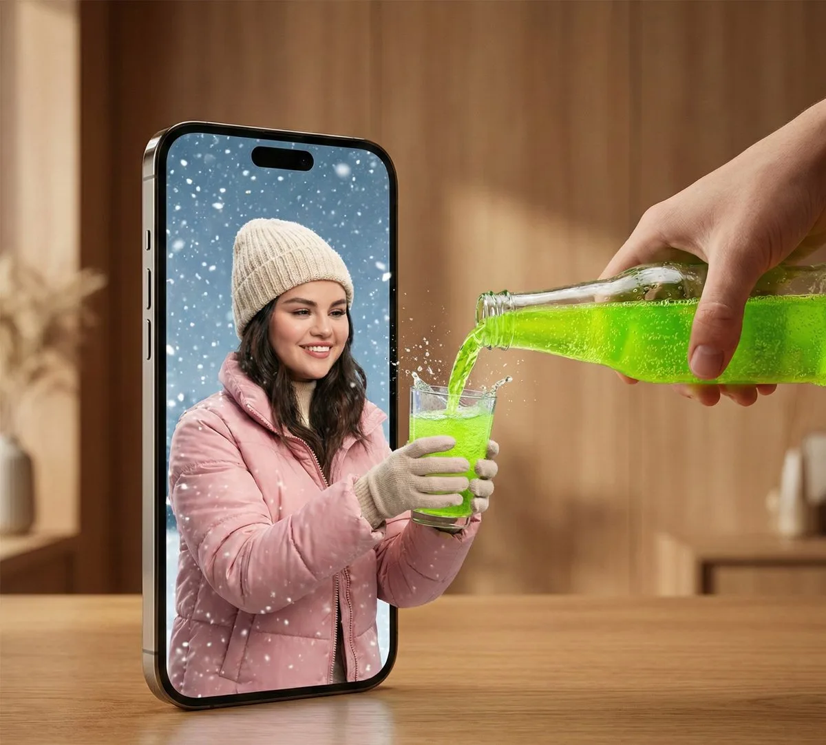 Neon soda into virtual snow — After