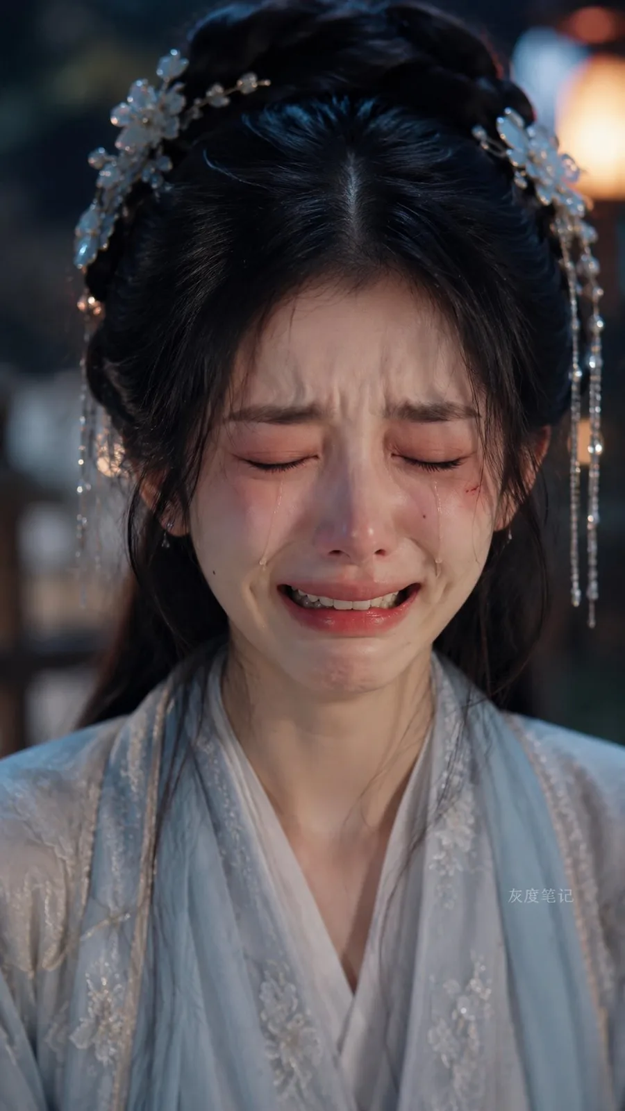 Hyper realistic oriental girl emotional breakdown portrait — Sonra