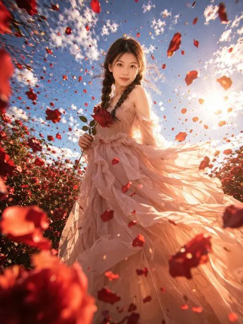 Realistic rose garden cinematic portrait