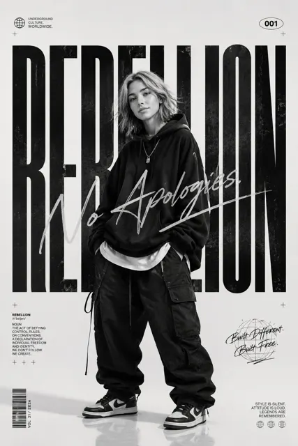 Monochrome streetwear editorial poster