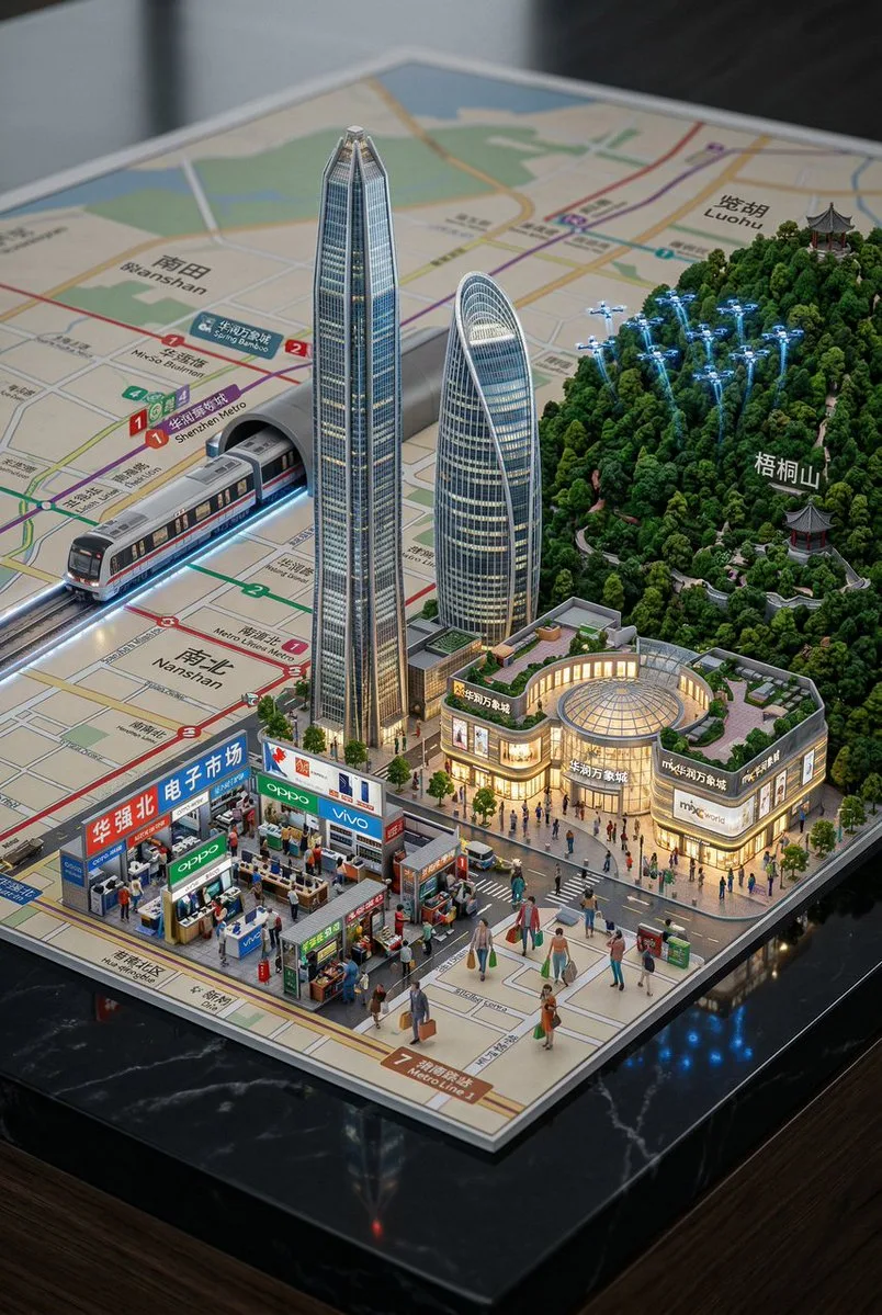 Shenzhen 3d miniature cityscape rising from map — After