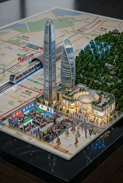 Shenzhen 3d miniature cityscape rising from map