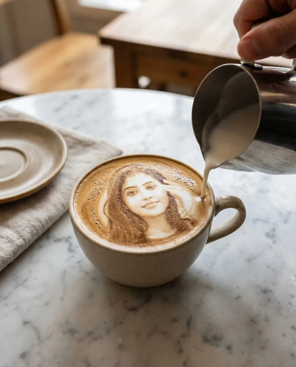 Hyper realistic milk foam portrait — After