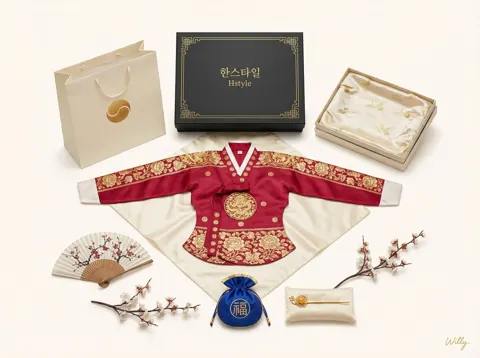 Luxury hanbok symmetrical commercial photography