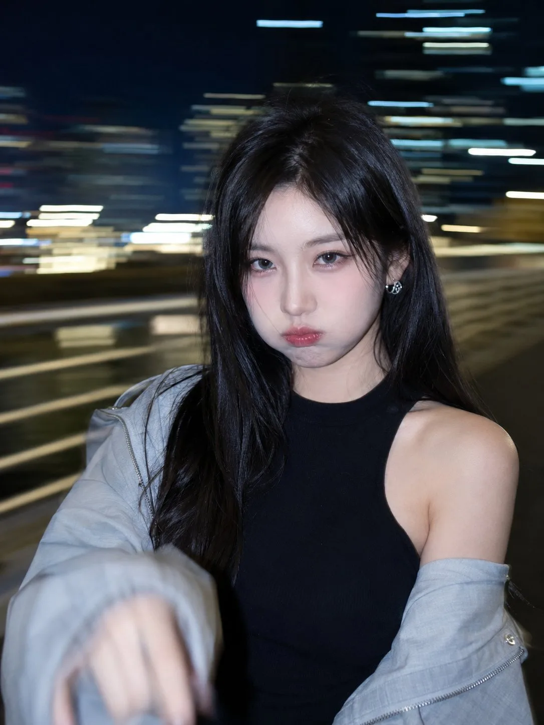 Korean style night slow shutter selfie — After