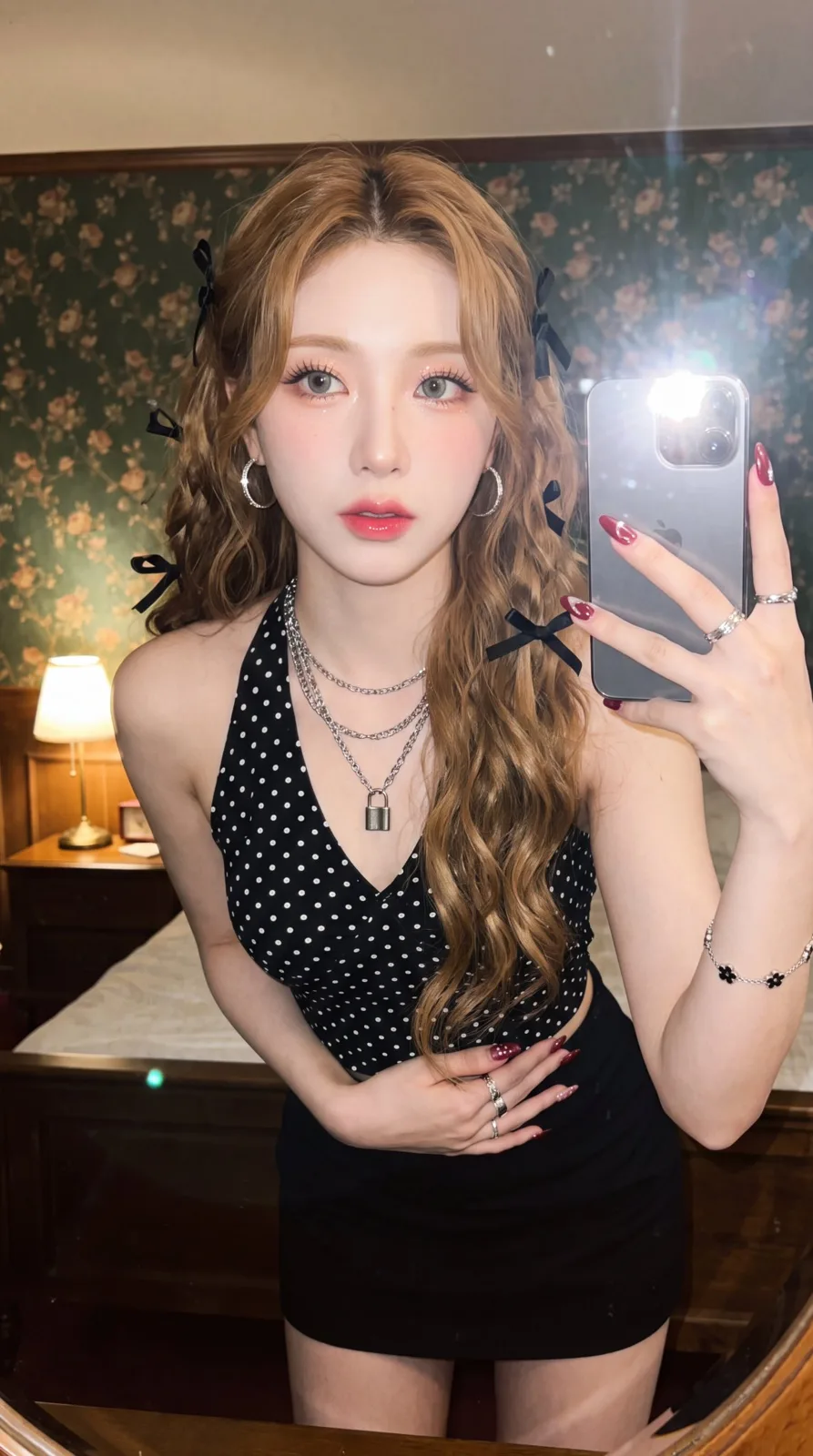Ultra realistic mirror selfie vintage film style woman — After