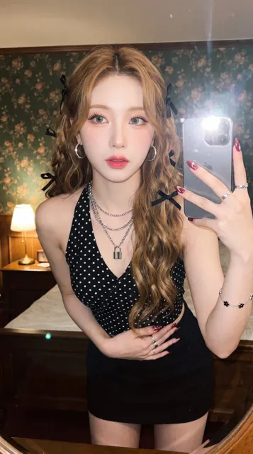 Ultra realistic mirror selfie vintage film style woman