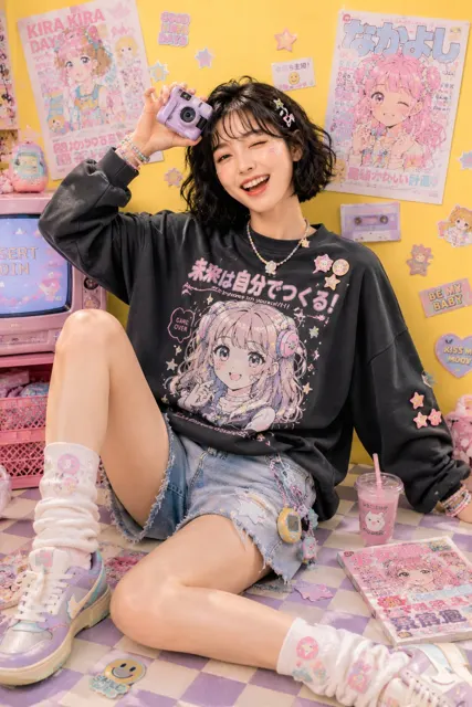 Playful kawaii harajuku studio fashion editorial