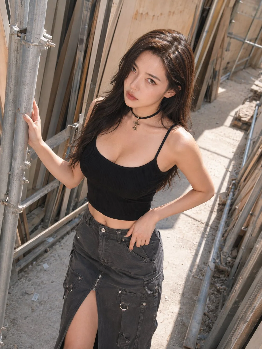 High angle techwear fashion editorial portrait — Sonra
