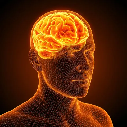 Overheated wireframe brain