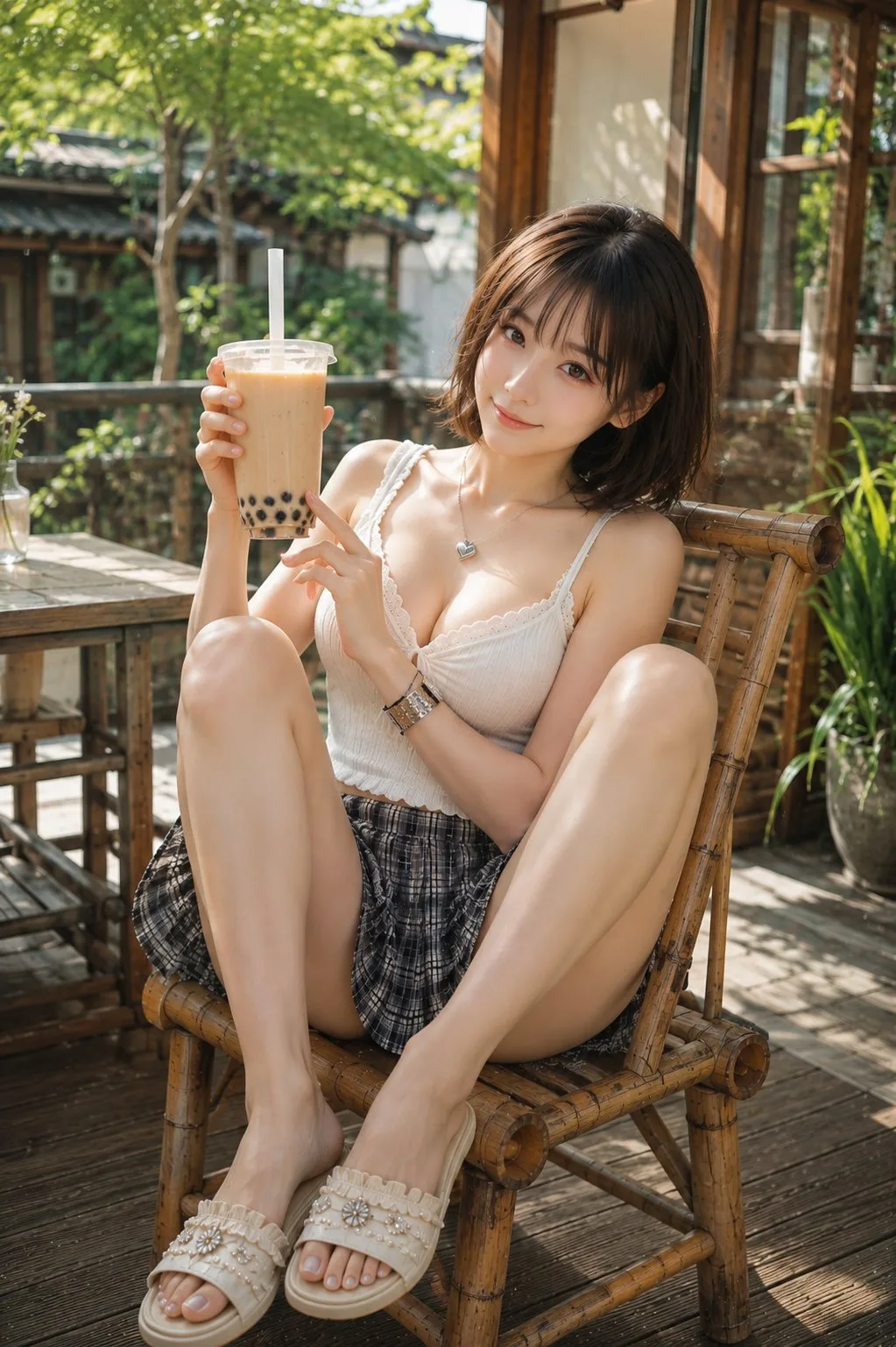 Pearl milk tea time under tree shade — Sonra