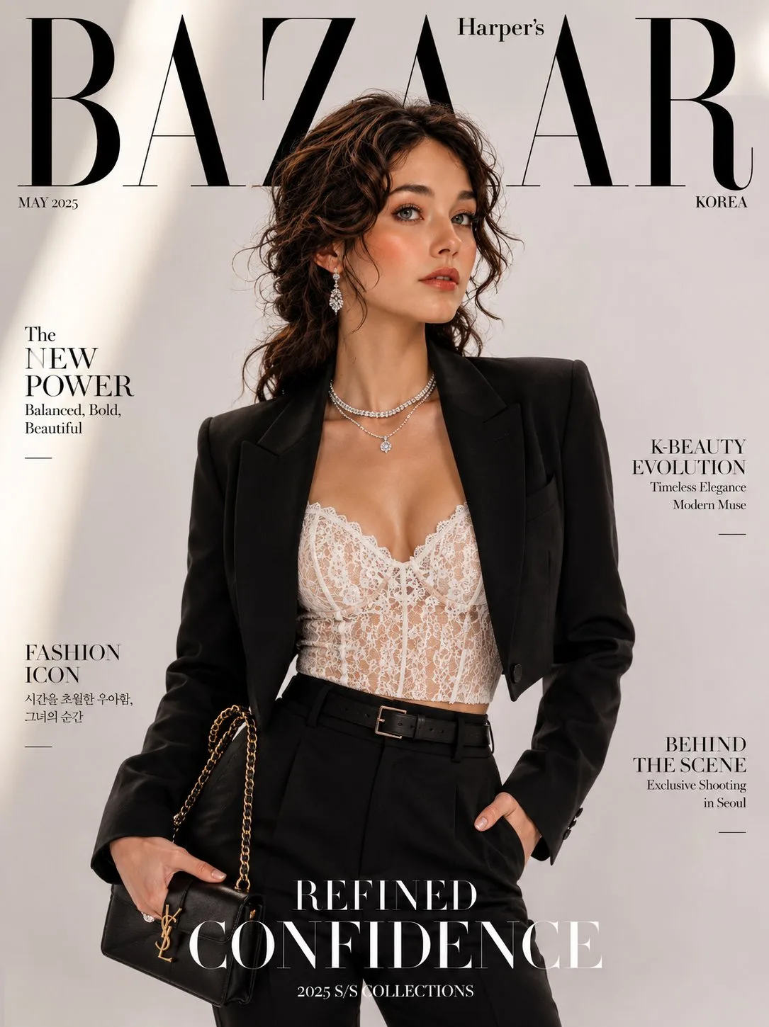Luxury korean fashion magazine cover pantsuit — After