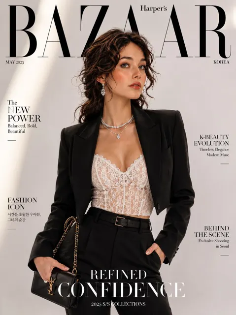 Luxury korean fashion magazine cover pantsuit