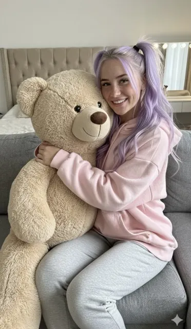Lazy bedroom bear hug blonde