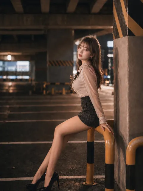 Night remaining at fingertips parking lot fashion portrait