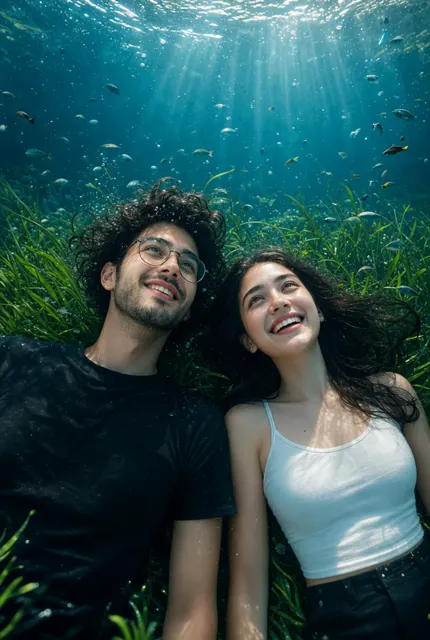 Ultra realistic underwater fantasy romance portrait