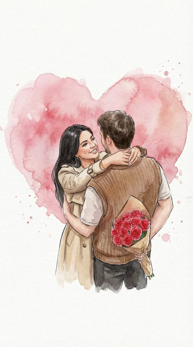 Romantic watercolor couple hug — After