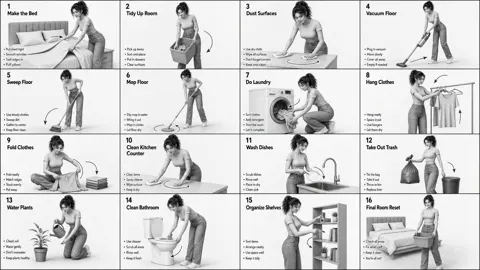 Grayscale storyboard for household chores