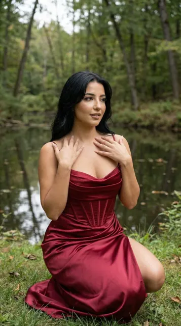 Forest pond red dress cinematic