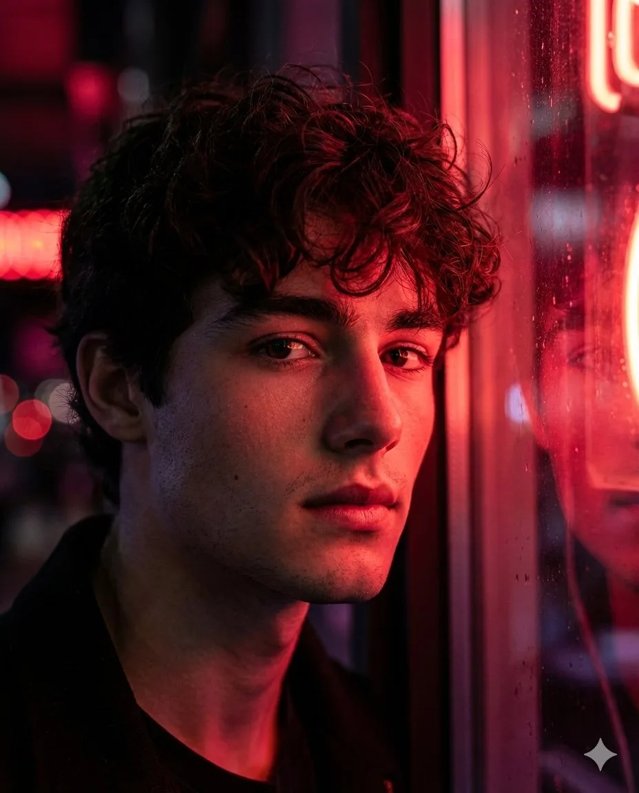 Red neon hyper realistic portrait — Sonra
