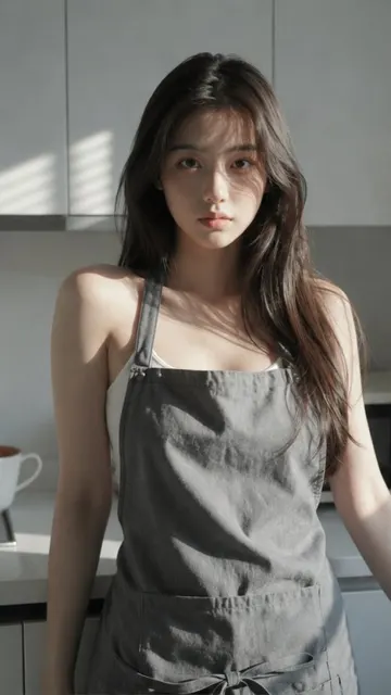 Young east asian woman modern kitchen portrait
