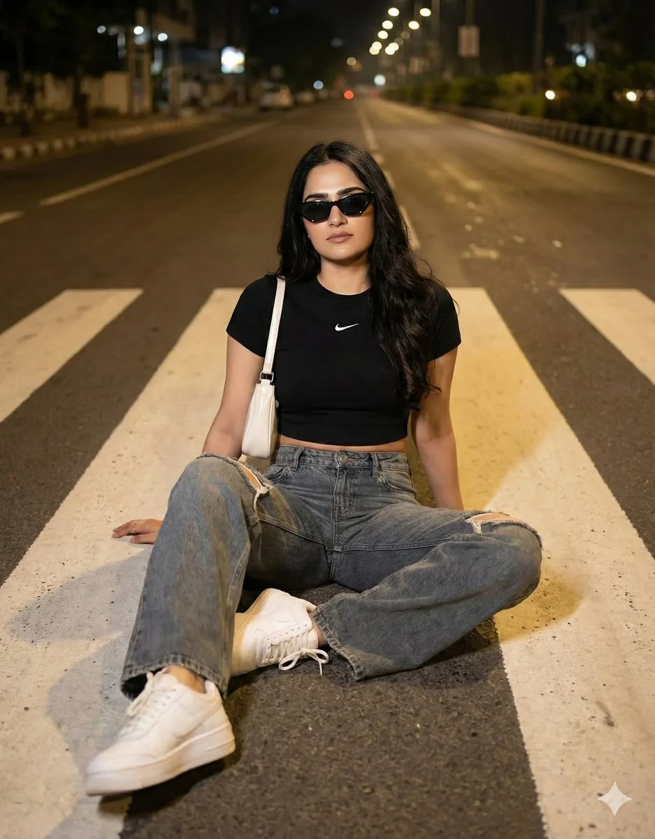 Night zebra crossing girl — Sonra