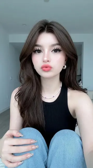 Realistic asian woman selfie clean girl aesthetic