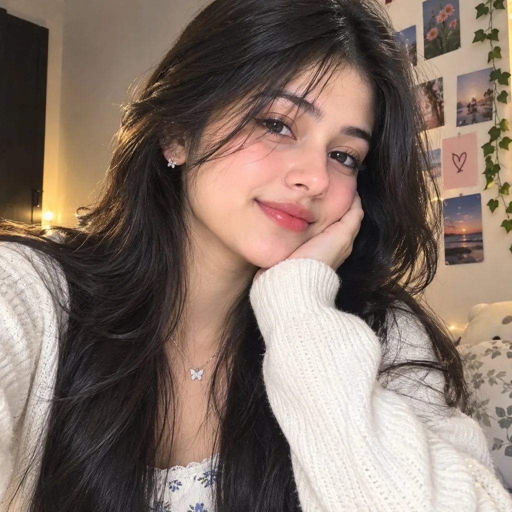 Beautiful young woman white sweater bedroom photography — After