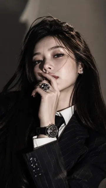 Ultra realistic fashion portrait striped suit woman