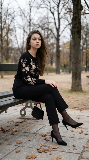Parisian elegance on autumn bench