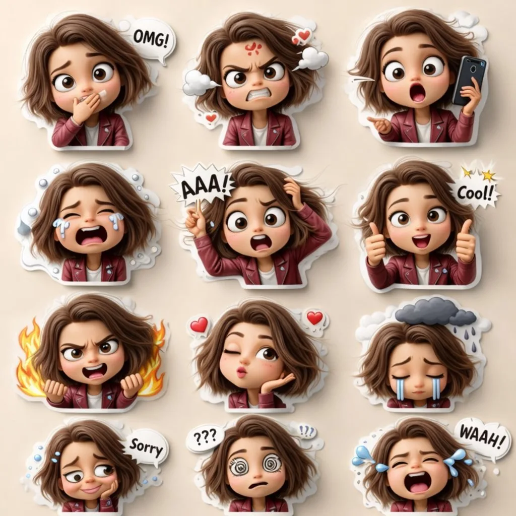 Pixar style red jacket girl 3d stickers — Sonra
