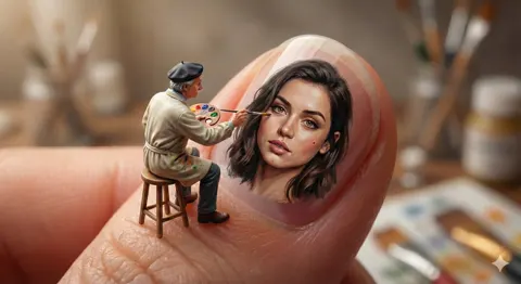 Miniature artist fingernail painting
