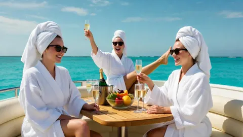 Turquoise yacht champagne party
