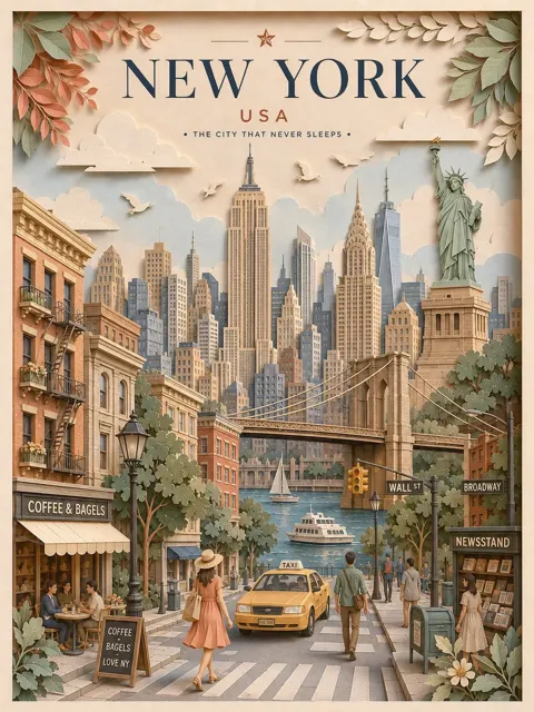 3d layered paper cut travel poster