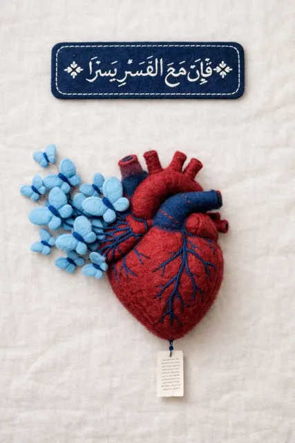 Healing felt heart blue butterflies
