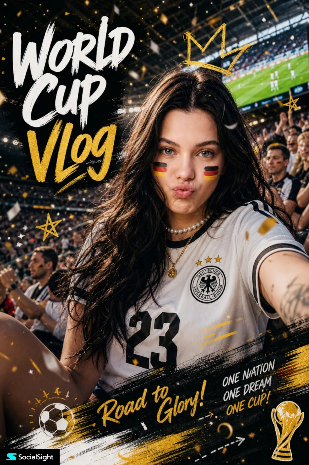 Ultra realistic sports fan portrait poster vlog — Sonra