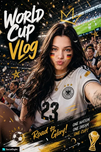 Ultra realistic sports fan portrait poster vlog