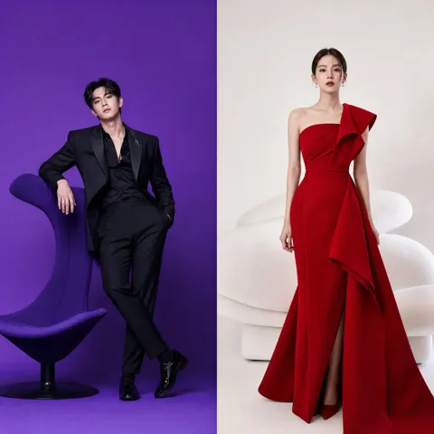 Fashion editorial diptych korean models luxury outfits