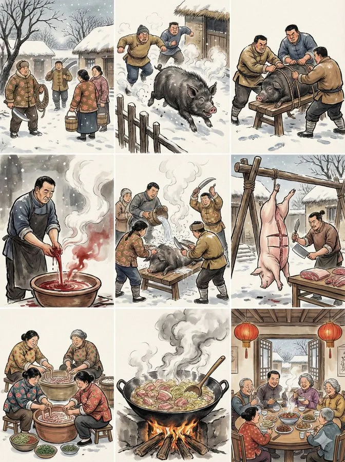 Ink wash new year pig slaughter — Sonra