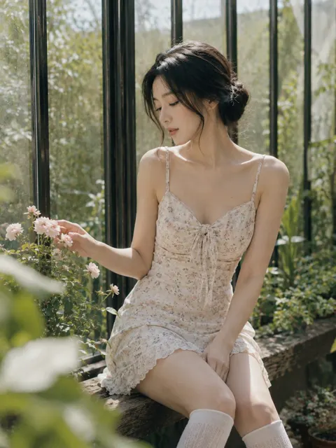 Summer greenhouse girl private photoshoot film style