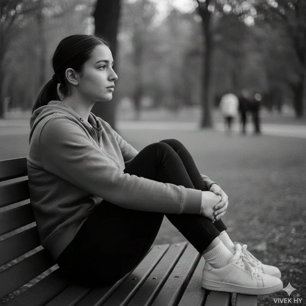 Cinematic bw portrait thoughtful girl — After
