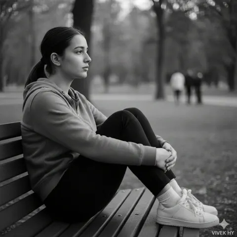 Cinematic bw portrait thoughtful girl