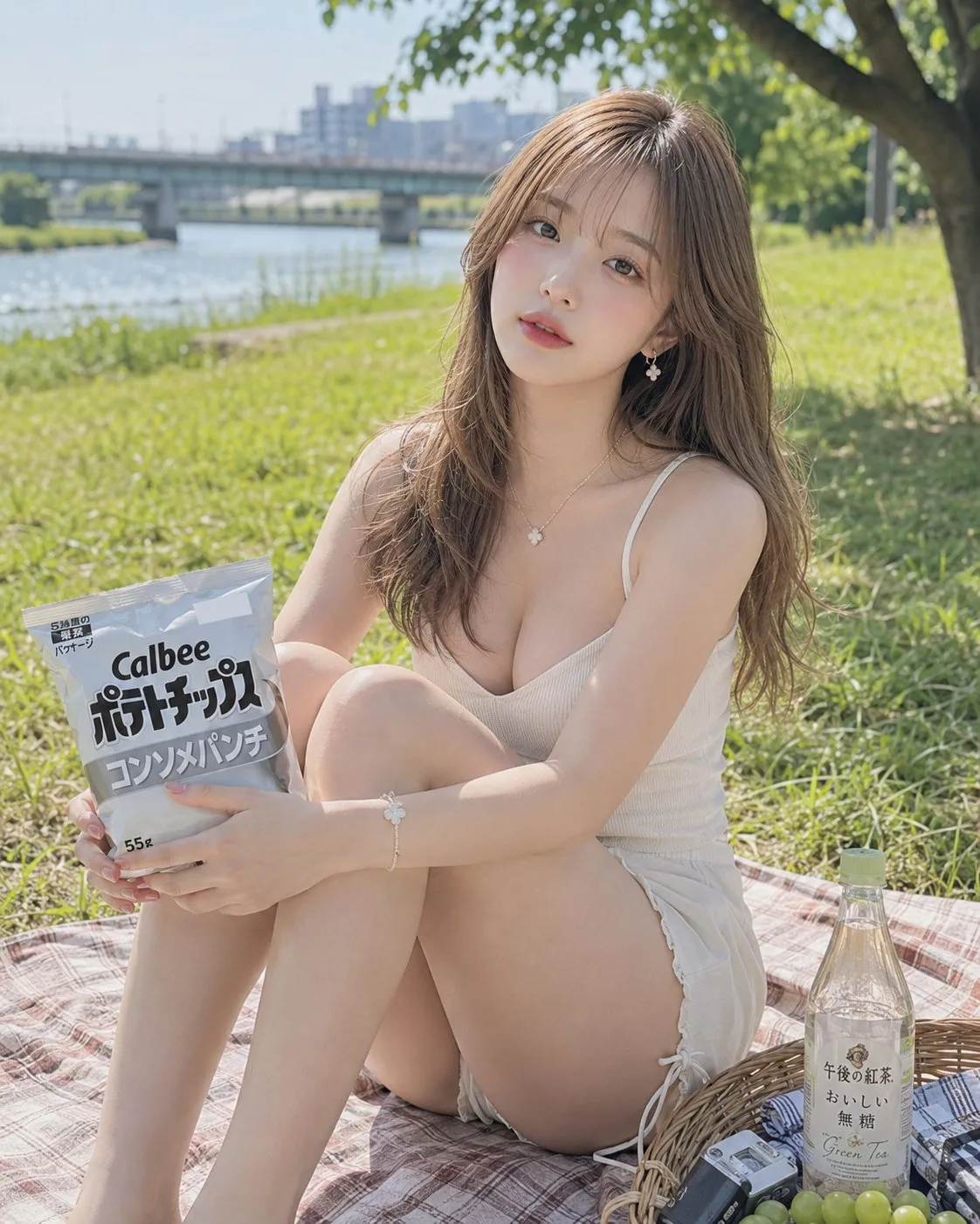Summer river picnic girl portrait — Sonra