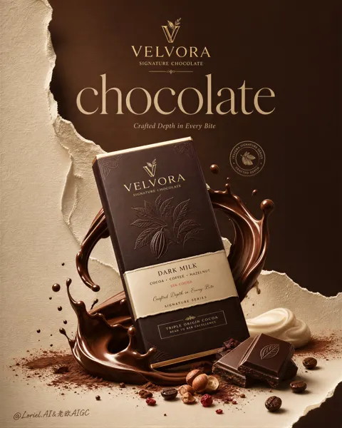 Velvora luxury chocolate emerald gold campaign poster