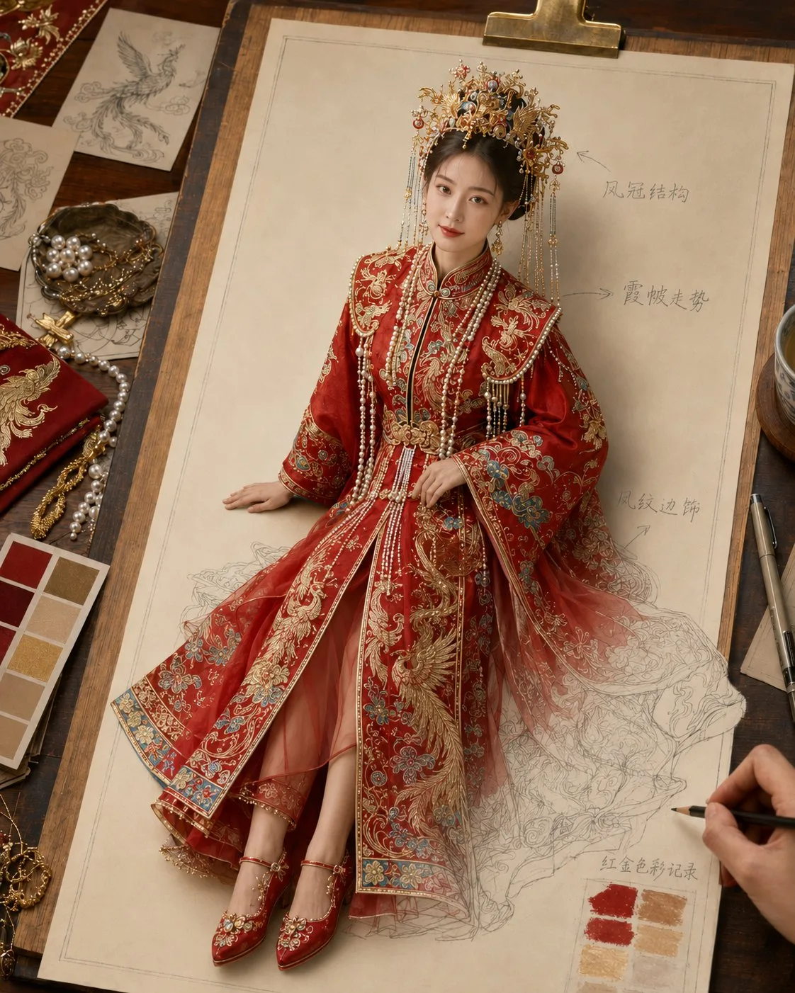 Paper to reality oriental wedding dress bride sketch — Sonra